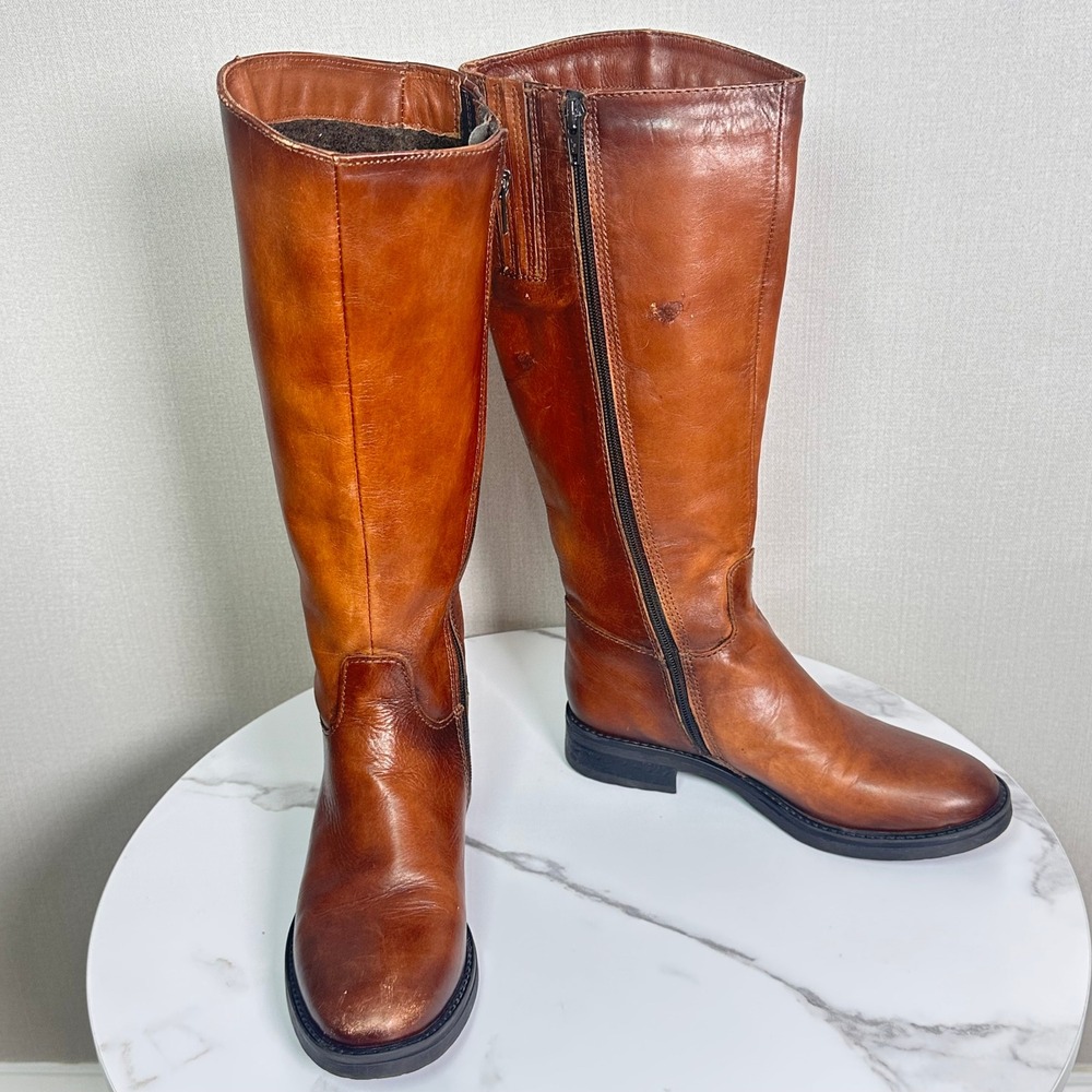 Firenze Italian Leather Tall Riding Boots Brown Wool Lined Women 36 US 5.5